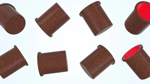 Dice Cups Falling on a Light Blue Background. Leather Textured Dice Cups. 4K Stock Footage 310869405