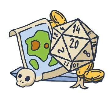 Dice d20 for playing Dnd. Dungeon and dragons board game. Treasures, paladi.. Stock Illustration
