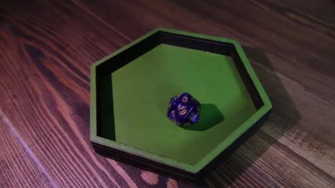 Dice d20 is thrown into a dicetray Stock Footage 277836225