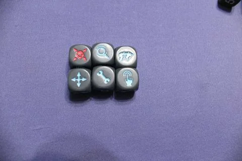 Dice dice for the board game Project Elite. Cubes with different values Stock Photos