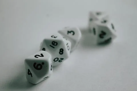 Dice of different faces, d10 and d20, ready to play adventure games. Dice gee Stock Photos