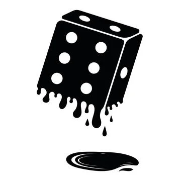 Dice with drops, cubes melt, vector illustration contour icon isolated on white Stock Illustration