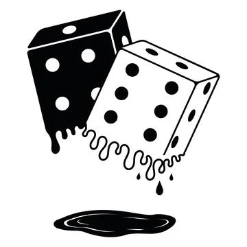 Dice with drops, cubes melt, vector illustration contour icon isolated on white Stock Illustration