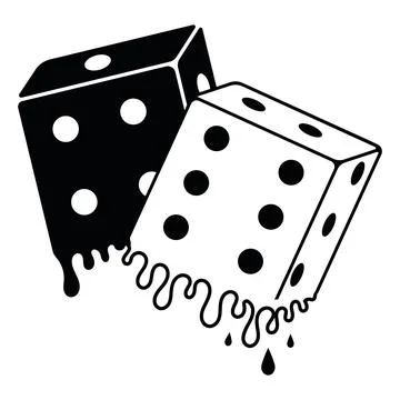 Dice with drops, cubes melt, vector illustration contour icon isolated on white Stock Illustration