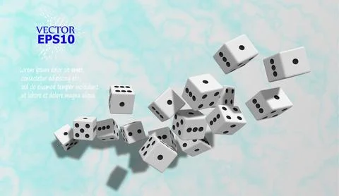 The dice fall on the marble surface. Vector illustration. Presentation backgr Stock Illustration