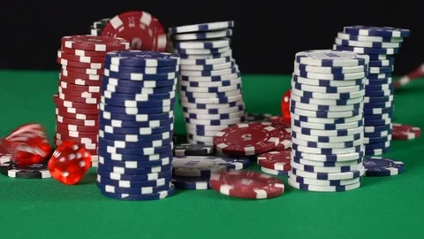 Clipart of Stacks of Casino Poker Chips and Dice - Royalty Free