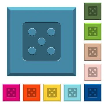 Dice five engraved icons on edged square buttons Illustrazione stock