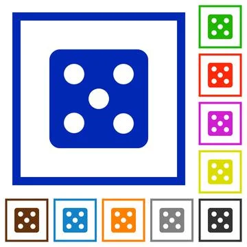 Dice five flat framed icons Stock Illustration