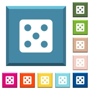 Dice five white icons on edged square buttons 스톡 일러스트
