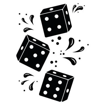 Dice in flight with a drop pattern, black doodle sketch, vector illustration Stock Illustration