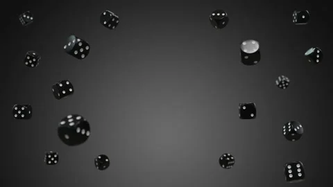 Dice floating in the air while spinning with empty space in the center - gr.. Video stock 298603910