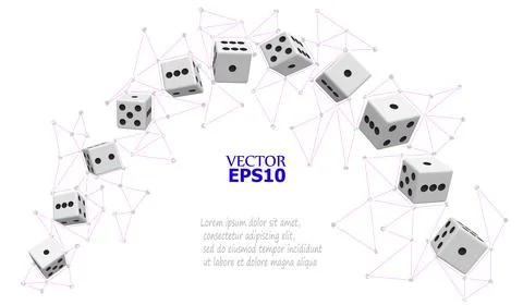 Dice in the form of an arch surrounded by a network of lines and points in th Stock Illustration