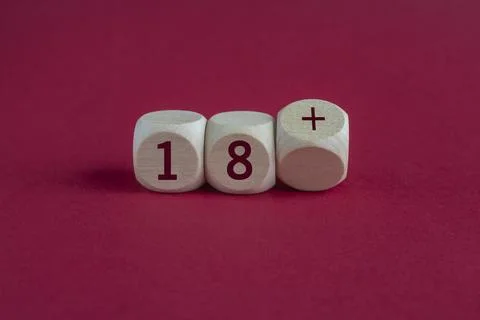 Dice form the expression 18 plus . Symbol for a age restriction. Stock Photos