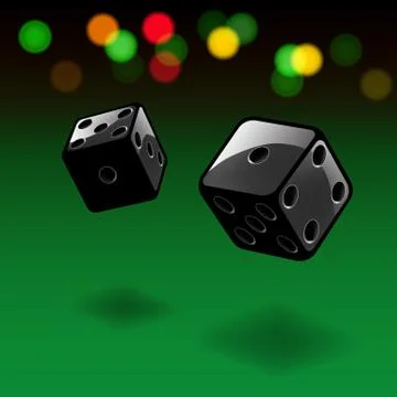 Dice gambling background. Black cubes with lights on green background. Vector Stock Illustration