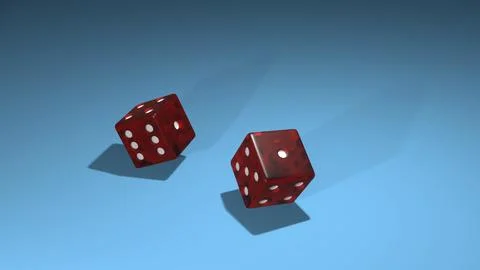Dice on gambling table. Two red plastic cubes. 3d render. Stock Illustration