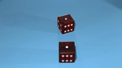 Dice on gambling table. Two red plastic cubes. 3d render. Stock Illustration