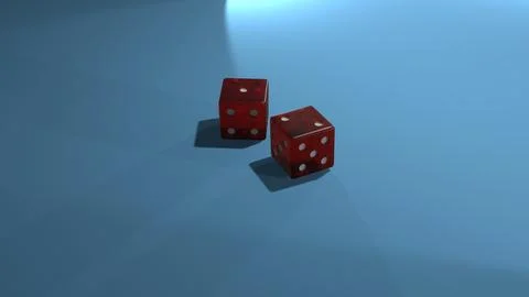 Dice on gambling table. Two red plastic cubes. 3d render. Stock Illustration