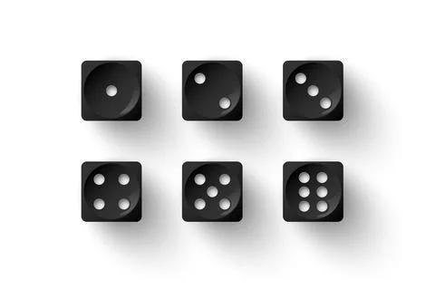 Dice game with black cubes with white dots, 3d realistic gambling objects to Stockillustratie