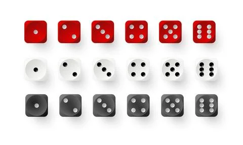 Dice game with red white and black cubes. Realistic gambling objects to play in Stock Illustration