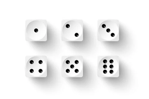 Dice game with white cubes with black dots, 3d realistic gambling objects to Illustrazione stock
