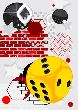 Dice geometrical graphic retro theme background. Minimal geometric elements.. Stock Illustration