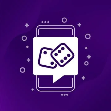 Dice icon with a mobile phone, vector Stock Illustration