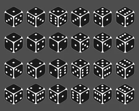 Dice, large set of dice in isometric view. Vector cartoon illustration. Stock Illustration
