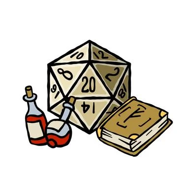 Dice with magic spell sticker Stock Illustration