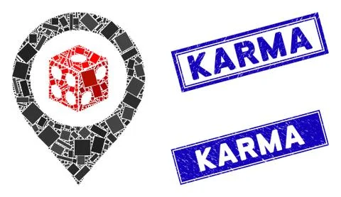 Dice Map Pointer Mosaic and Scratched Rectangle Karma Stamp Seals Stock Illustration