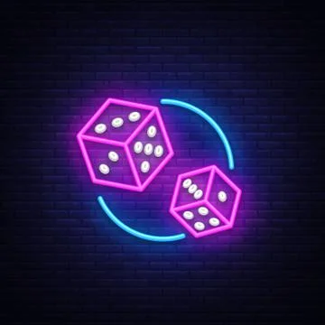 Dice Neon sign vector design template. Dice Game symbols neon logo, light banner Stock Illustration