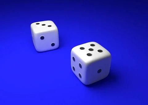 Dice placed on blue background. 3d render 写真素材
