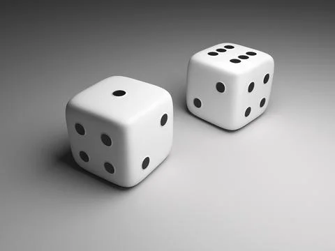Dice placed on grey background. 3d render Stock Photos