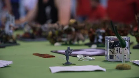 Dice for playing on table with figures for strategic board game Stock-Footage 114004124