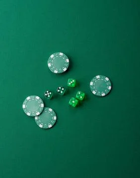 Dice poker game with chips, bets and risk in casino. Dice poker Stock Photos