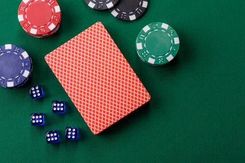 Dice poker game with chips, bets and risk in casino. Dice poker Stock Photos