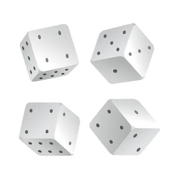 Dice - realistic white cubes with random numbers of black dots or pips and Stock Illustration