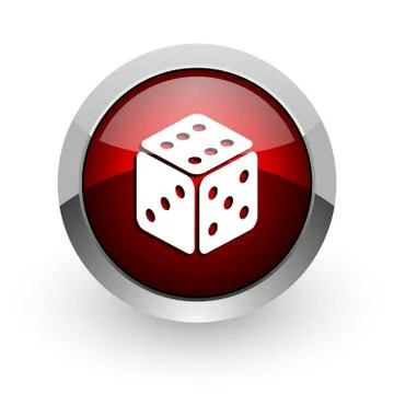 Dice red circle web glossy icon. Illustrazione stock