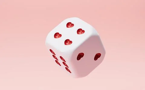 Dice with red heart-shaped dots. A symbol of risk and chance in relationshi.. Stock Illustration