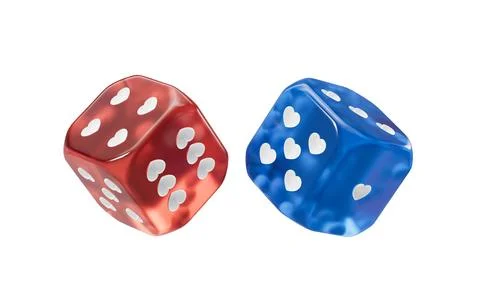 Dice with red heart-shaped dots. A symbol of risk and chance in relationshi.. Stock Photos