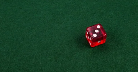 Dice Roll D6 6 Sided Transparent Red Die Green Background Rolling 3 Stock Footage 203104698