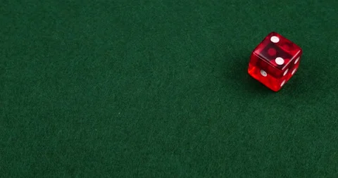Dice Roll D6 6 Sided Transparent Red Die Green Background Rolling 2 Stock Footage 203105716