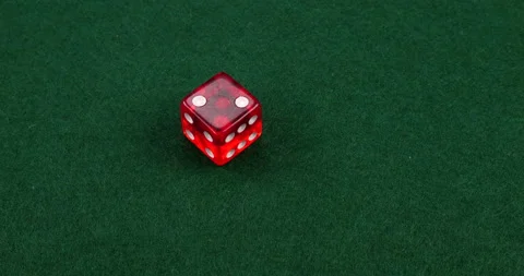 Dice Roll D6 6 Sided Transparent Red Die Green Background Rolling 2 Stock Footage 203106868