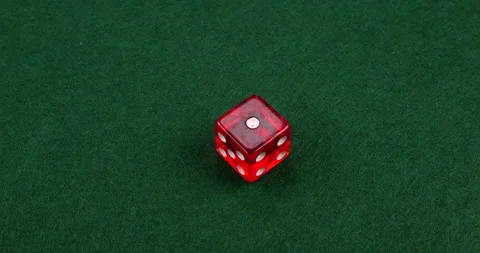 Dice Roll D6 6 Sided Transparent Red Die Green Background Rolling 1 Stock Footage 203108993