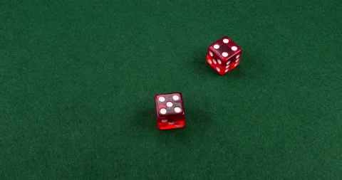 Dice Roll D6 6 Sided Transparent Red Die Green Background Rolling 5-4 Stock Footage 203116151