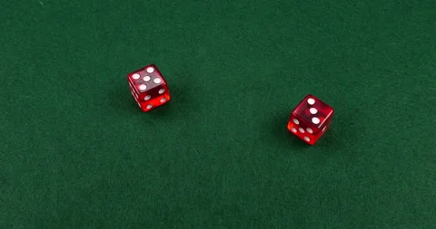 Dice Roll D6 6 Sided Transparent Red Die Green Background Rolling 5-3 Stock Footage 203117585