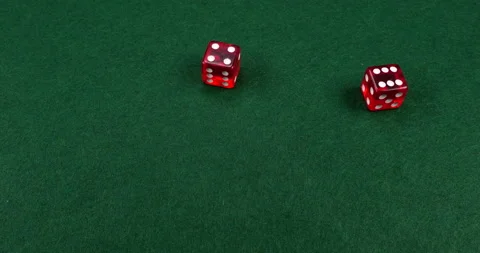 Dice Roll D6 6 Sided Transparent Red Die Green Background Rolling 4-6 Stock Footage 203120440