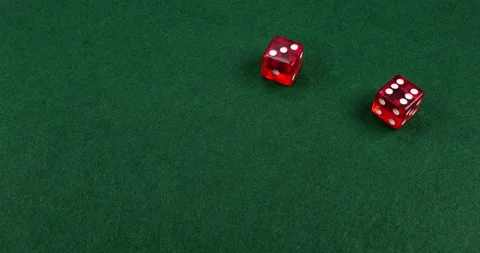 Dice Roll D6 6 Sided Transparent Red Die Green Background Rolling 3-6 Stock Footage 203123747
