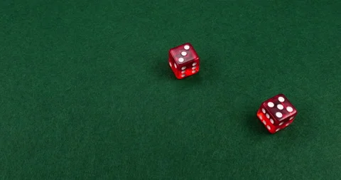Dice Roll D6 6 Sided Transparent Red Die Green Background Rolling 3-5 Stock Footage 203124623