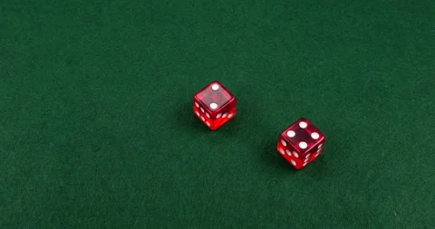 Dice Roll D6 6 Sided Transparent Red Die Green Background Rolling 2-4 Stock Footage 203127711
