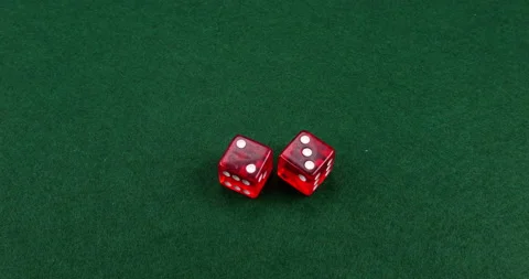 Dice Roll D6 6 Sided Transparent Red Die Green Background Rolling 2-3 Stock Footage 203130209